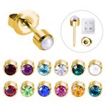 Gem Earrings Ear Studs Stud Piercings Surgical Steel Pair Silver Rose Gold UK