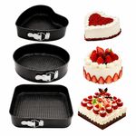 3 Piece Springform Cake Tin Set Round Square Heart Non-Stick Baking Pan