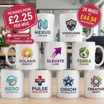 20 X MUGS - Custom Business Logo/Your Text/ Photo mugs. Free Postage. BULK BUY.