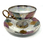 Del Coronado Footed Tea Cup Saucer Set Iridescent Lusterware Grape Leaf