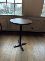 Round High Bar Tables, Oak Effect Top, Black Metal Base 