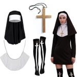 4 Pieces Nun Costume Set For Women, Include Nun Headpiece, Socks, Cross Necklace