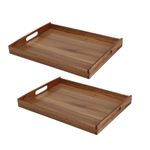 Set of 2 Acacia Wood Serving Trays with Handles | Wooden Trays for Food & Drinks