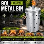 GARDEN RUBBISH FIRE BIN GALVANIZED INCINERATOR PAPER LEAF WOOD WASTE BURNER 90L