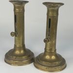 Vintage French Pair Of Traditional Brass Candlesticks, Adjustable Height Candles