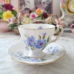Adderley Corn Flower demitasse cup and saucer set, Bone China - England