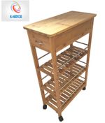 4 Tier Slim Portable Natural Bamboo Wood Kitchen Trolley Organiser Cart Basket
