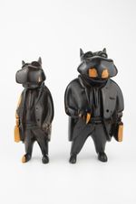 Hand Carved Polished African Hardwood Hippopotamus Business Men