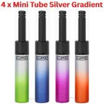 4 x CLIPPER LIGHTERS LONG MINI TUBE SILVER GRADIENT BLACK TOP DESIGN GAS CANDLES