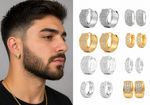Mens Iced Huggie Hoop Earrings Chunky CZ Paved Bling Gold Silver Hoops Earrings