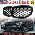 GLOSS BLACK DIAMOND STYLE FRONT KIDNEY GRILLE GRILL FOR BMW 1 SERIES F40 2020+