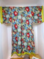 Antique Japanese Kimono Hand Printed Painted Silk & Cotton Chrysanthemums