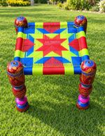 Pakistani Peera Woven Wooden Stool, Charpai Style, Colorful Low Seat Footstool