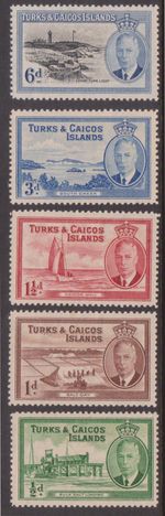 (F36-134) 19509 Turks & Caicos Islands mix of 5stamps KGVI 1/2d to 6d (EI) 