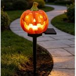 Outdoor Solar Powered Pumpkin Light Halloween Garden Decor Resin Orange