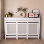 RADIATOR COVER 3 Drawer White 152cm x 96cm Diamond Grille MDF Cabinet Covering