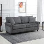 3 Seater Sofas Fabric Sofa with Felt Mats Cushions and Throw Pillows Grey