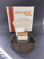 Vintage French Arcopal  Smoked Brown Glass Pyrex Fluted Quiche New Boxed 10.5”