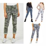 LADIES WOMEN ITALIAN STRETCH CAMOUFLAGE ARMY TROUSERS MAGIC JOGGERS UK 8-26