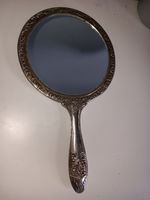 ornate silver victorian hand mirror antique