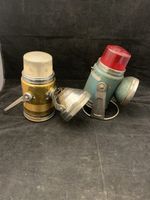 Vintage PICCO Industrial Signal Lamps Pair Red Dome Work Light Steampunk
