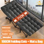 Adults Folding Sleeping Bed Guest Bed Outdoor Portable Camping Cots w/ Mat 190cm