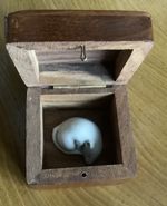 Mouse in a Box, Porcelain Mouse in a Rosewood Box With Inlaid Brass Elephant