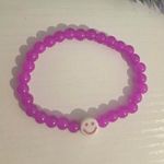 Pink Plastic Beaded Stretch Slip-On Bracelet Round Beads with Smiley Charm