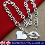 925 Sterling Silver Solid Womens Heart Chunky Chain Necklace & Gift For Women