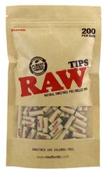  RAW NATURAL UNREFINED PRE-ROLLED FILTER ROACH TIPS ROLLING PERFECTO- BAG OF 200
