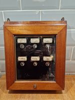 Antique French Edwardian Mahogany Servant Butler Bell Box Black Front 6 Flags