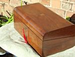 Domed Walnut Writing Slope 40 cm wide with key and new bright red leather