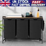 3-Compartment Laundry Hamper Basket Removable Liner Bags Clothes Sorter Shelf .