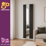 Black Vertical Radiator With Mirror Oval Double Panel Full Length Rad 1800x500mm