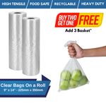 500 Clear HD Polythene Bags On A Roll | 9" x 14" | Fruit Reusable Plastic Bags