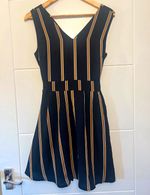 Yumi Black/Beige Striped Sleeveless V-Neck Belted Playsuit UK 10