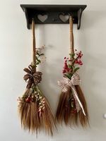Set Of 2 Vintage Cottagecore Large Decorative Wicker Wall Brooms