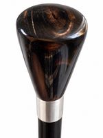 Brand New Ebony Walking Stick Cane Horn Handle 925 Silver Collar 36.5”