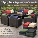 12pc/16pc Replacement Cushion Set to fit 8 Seater Rattan Garden Dining Cube