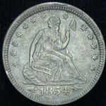 1854 Seated Liberty Quarter with Arrows AU - 24451