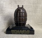 Antique 1915 WW1 Trench Art Mills Case Converted to Inkwell Porcelain Stand