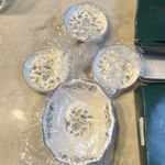 Minton Haddon Hall Blue 4 Piece Set Oval Sweet Dish & 3 Coasters Boxed New 1993