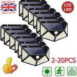 Solar Powered 100 LED Wall Light PIR Motion Sensor Garden Security Fence Lamp UK