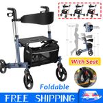 Folding Rollator Lightweight Walking Aid 4 Wheels Mobility Walker With Seat