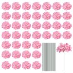 Silk Hydrangea Flowers, Deep Pink Artificial Flowers for Wedding 64 Set