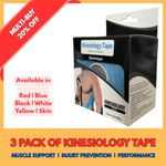 Kinesiology Tape 5cm x 5m Waterproof Sports KT Tape Muscle Support (3 PACK)