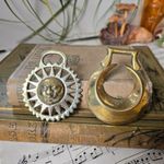Vintage English Horse Brass Sun & Crescent moon celestial equestrian