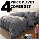 4 Piece Duvet Quilt Cover Set Reversible Bedding With Fitted Sheet & Pillowcases