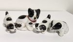 VINTAGE JAPAN Lot Of 4 Ceramic Puppy DOGS Figurines Black + White Mom + Pups
