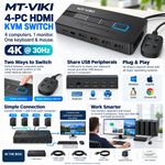 🖥️⌨️ MT-VIKI 4 Port HDMI KVM Switch 4K@30Hz USB Desktop Selector Cables